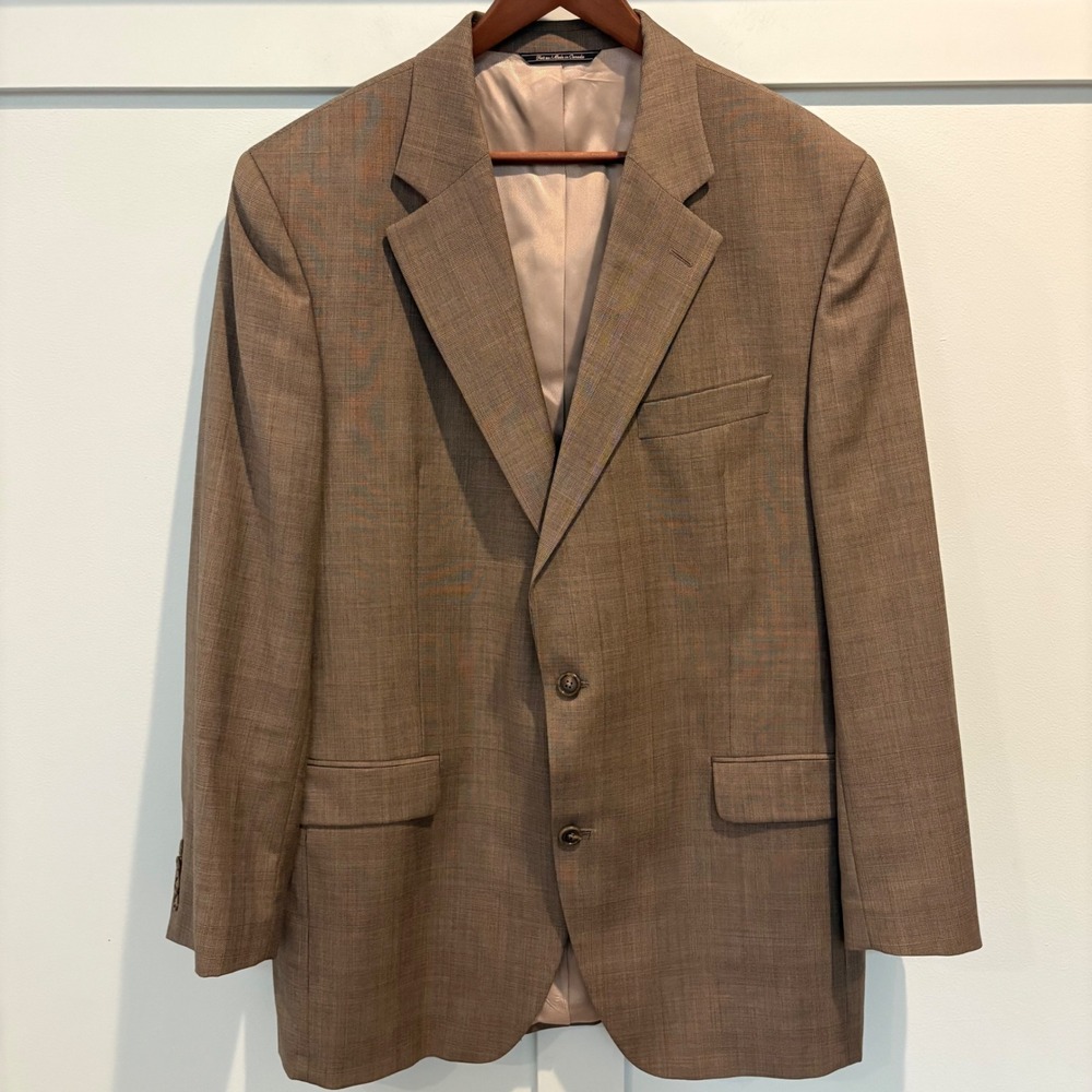 Vintage J. Victor Men's Wool Sport Coat Blazer 44L Long Tan Made‎ in Canada